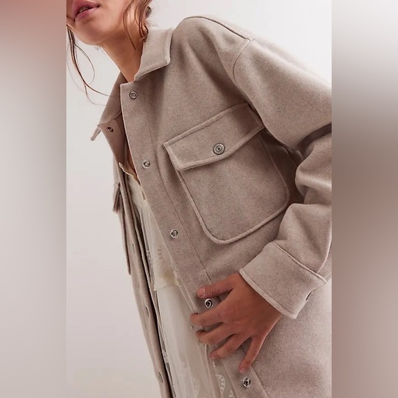 NWOT FREE PEOPLE WE THE FREE Lola Shirt Jacket | Beige/Melange MSRP $168 - Picture 4 of 11